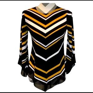 Alfani Women's Point Hem Chevron Striped Yellow Black Pullover Top